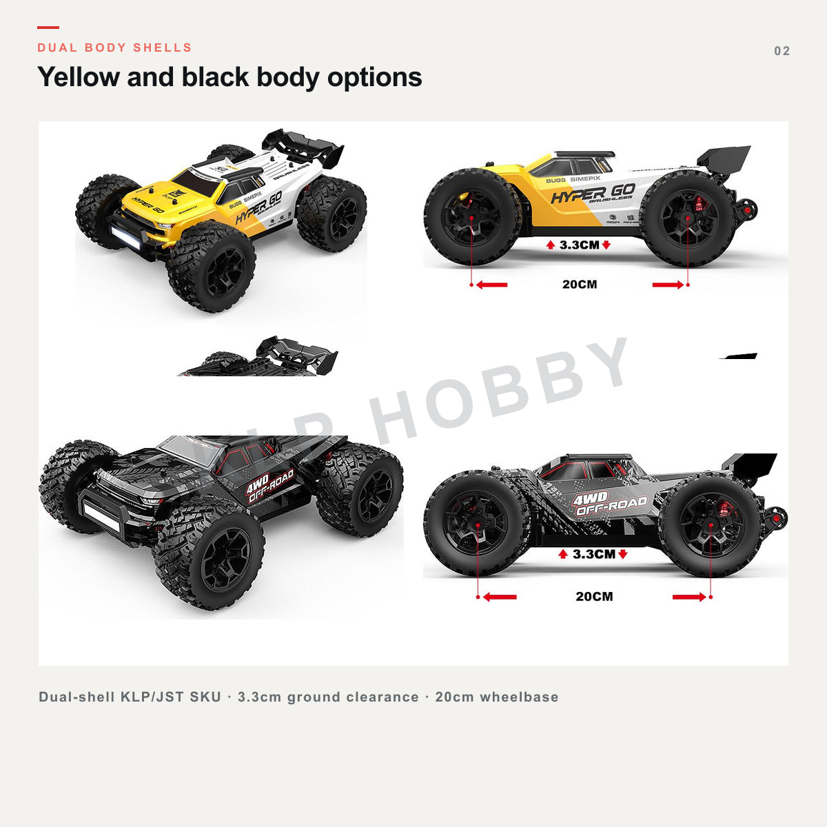 MJX Hyper Go 14207 yellow and black body shell vehicle views