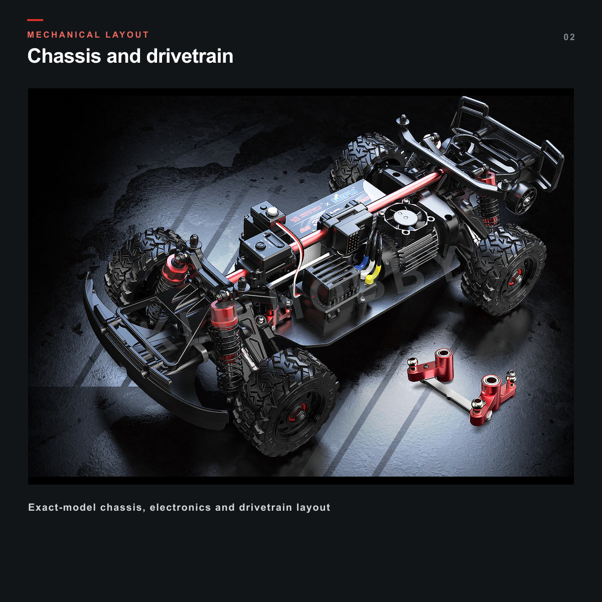 MJX Hyper Go 14211 chassis electronics and drivetrain layout