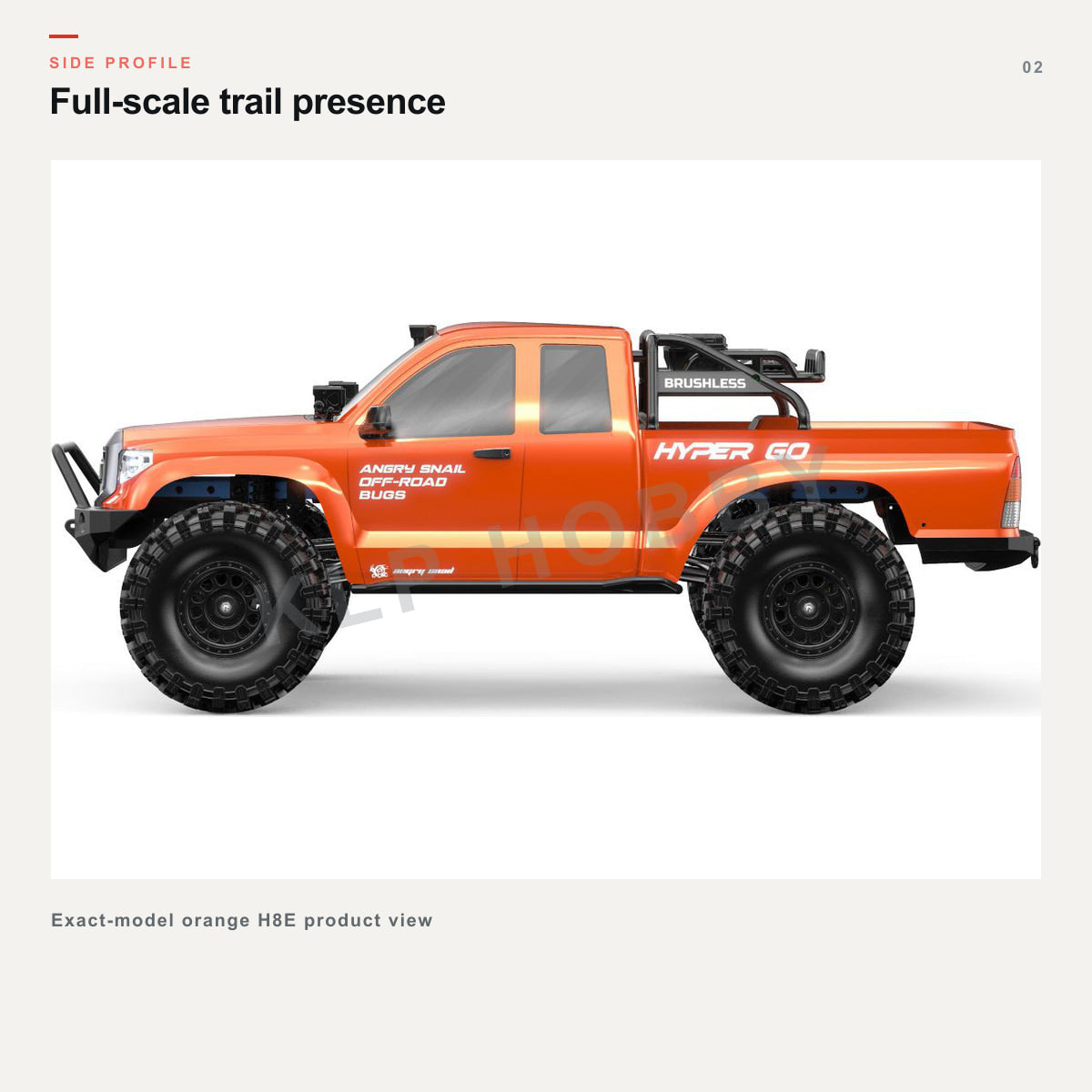 MJX Hyper Go H8E orange RC trail crawler side profile