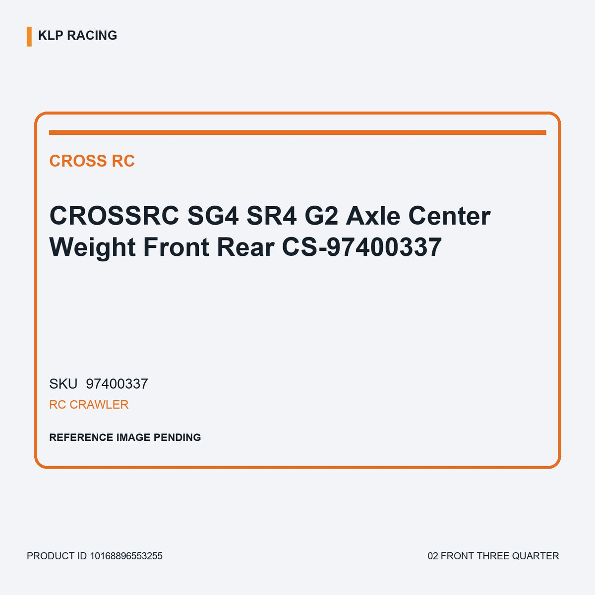 CROSSRC SG4 SR4 G2 Axle Center Weight Front Rear CS-97400337 02 front three quarter