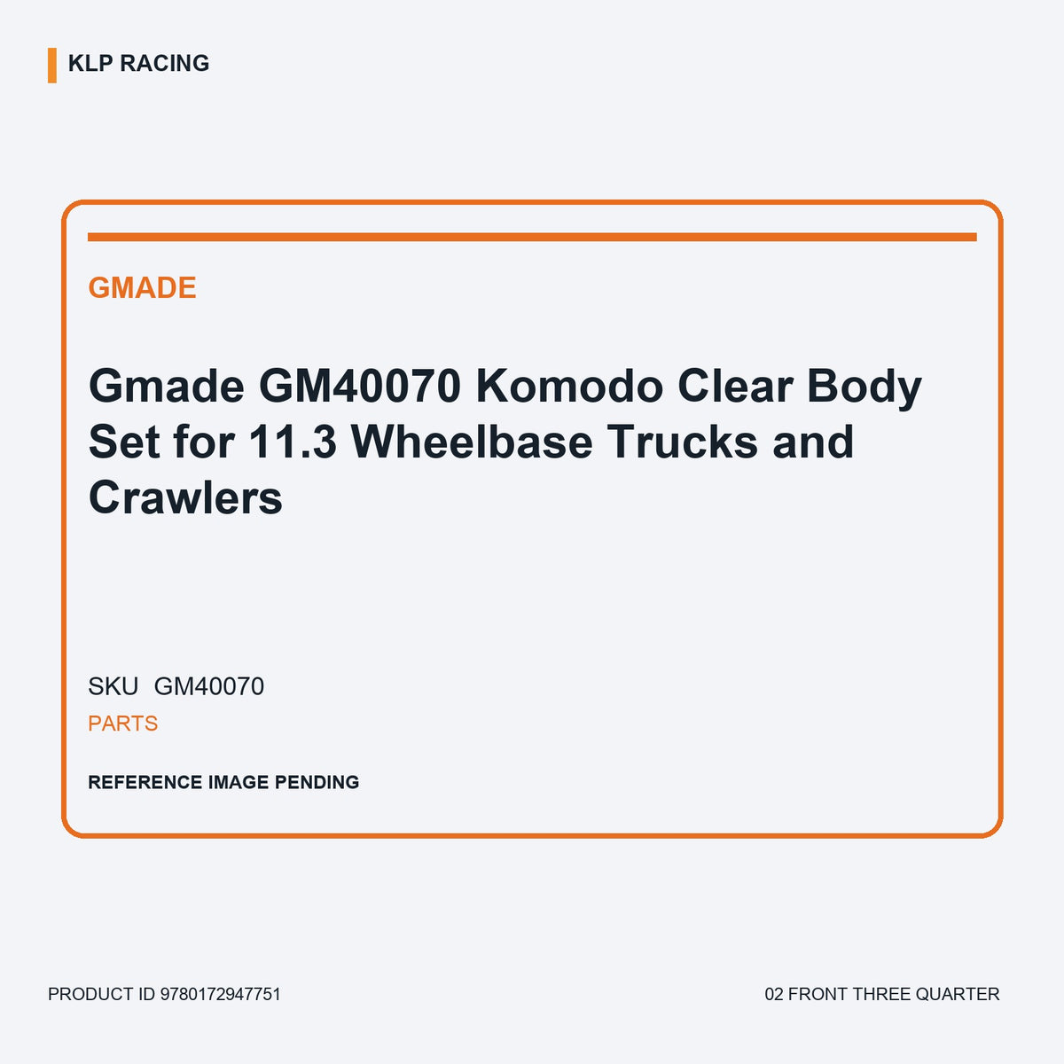 Gmade GM40070 Komodo Clear Body Set for 11.3 Wheelbase Trucks and Crawlers 02 front three quarter