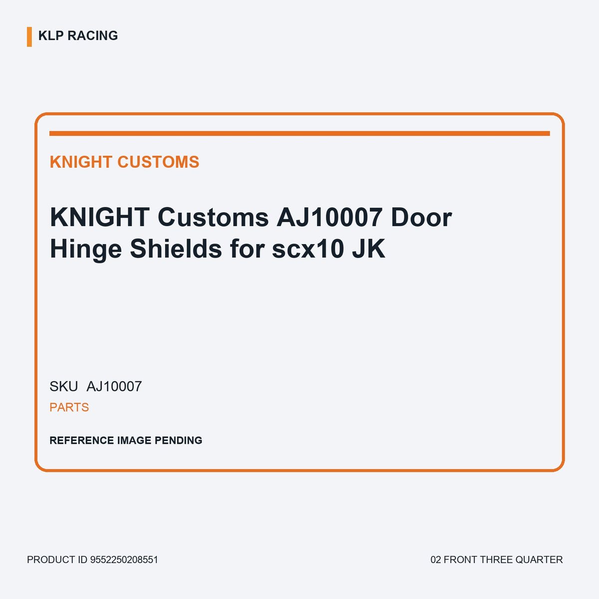 KNIGHT Customs AJ10007 Door Hinge Shields for scx10 JK 02 front three quarter