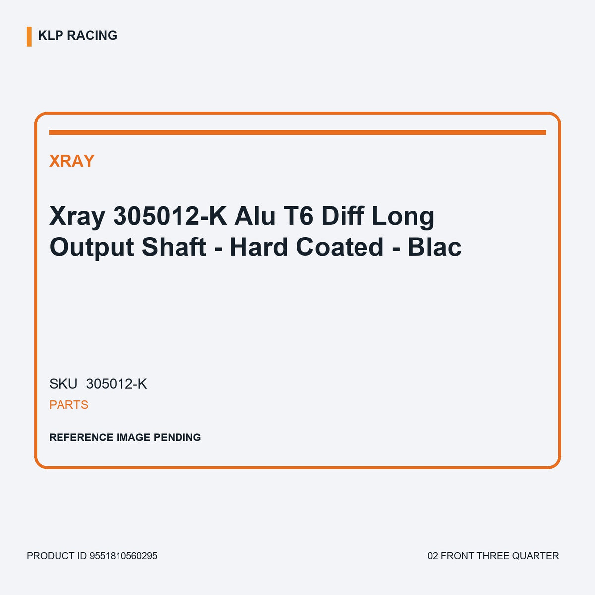 Xray 305012-K  Alu T6 Diff Long Output Shaft - Hard Coated - Blac 02 front three quarter