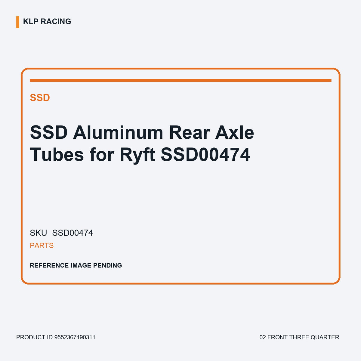 SSD Aluminum Rear Axle Tubes for Ryft SSD00474 02 front three quarter