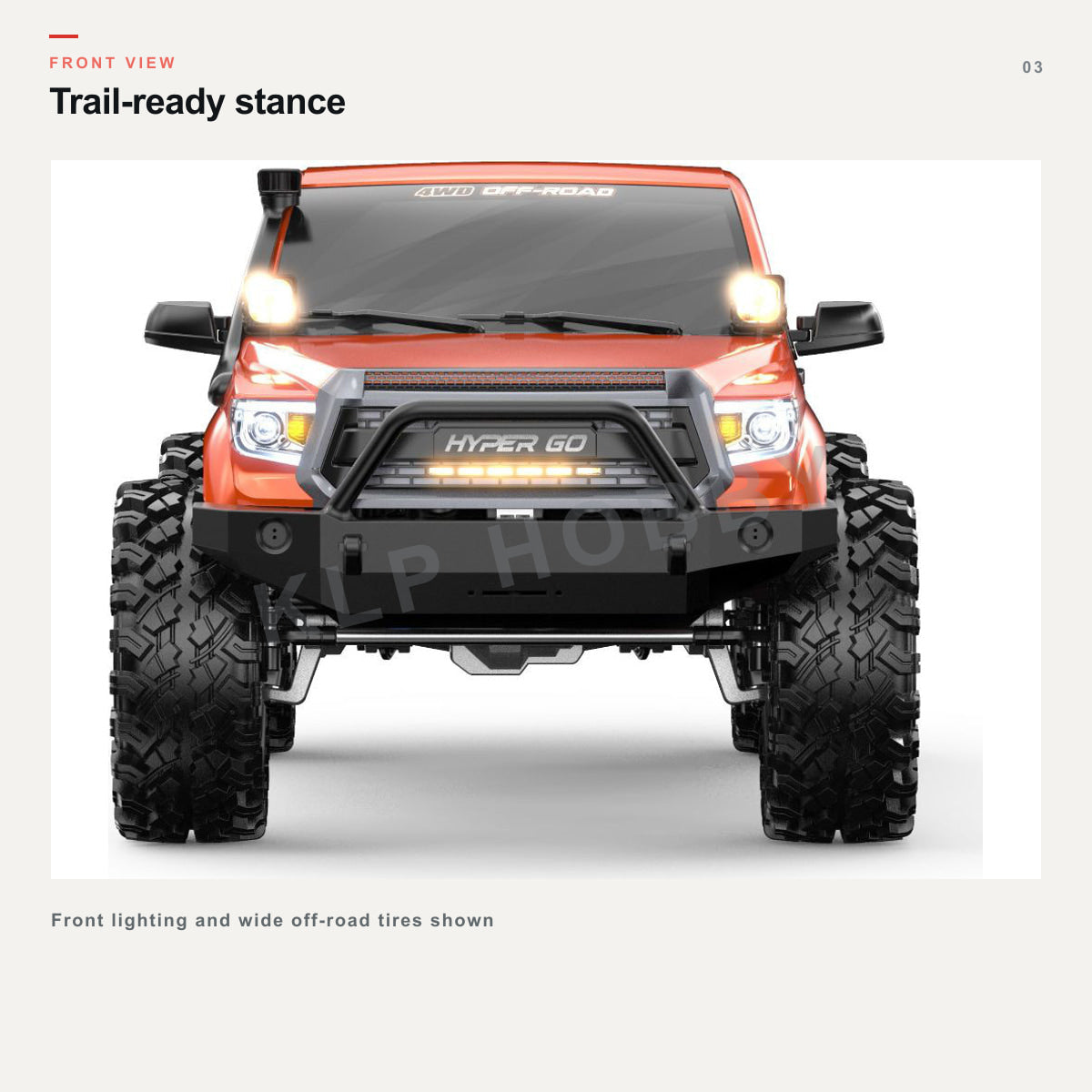 MJX Hyper Go H8E orange RC trail crawler front view