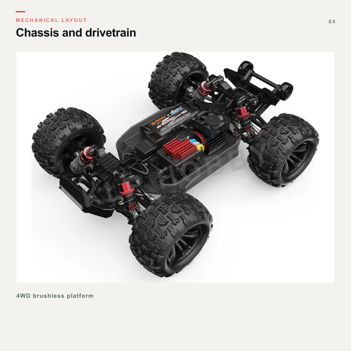 MJX Hyper Go 16218 chassis, electronics and drivetrain layout
