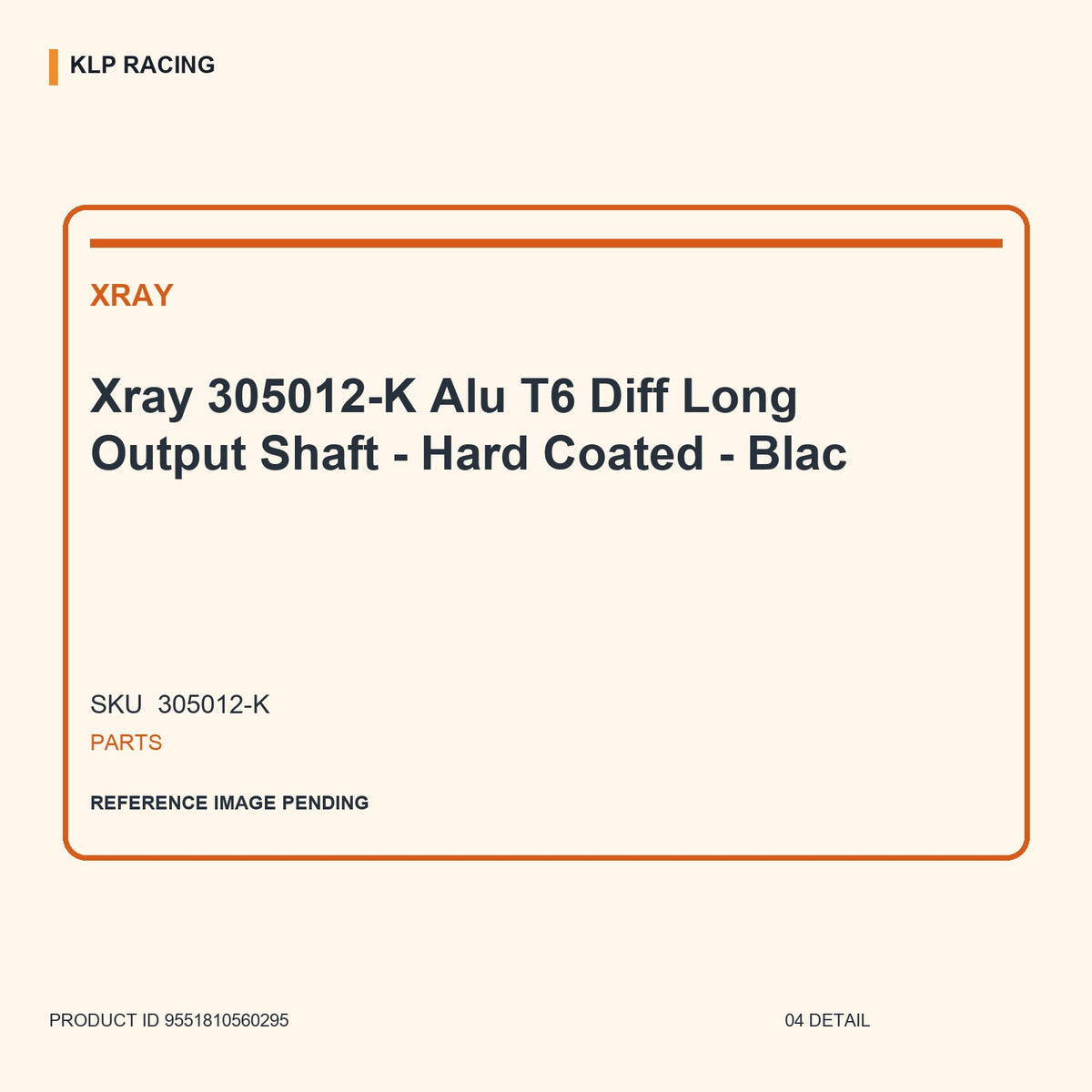 Xray 305012-K  Alu T6 Diff Long Output Shaft - Hard Coated - Blac 04 detail