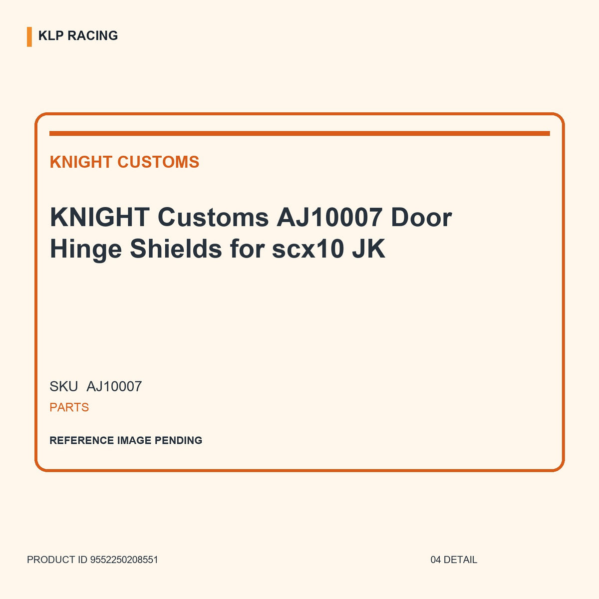 KNIGHT Customs AJ10007 Door Hinge Shields for scx10 JK 04 detail