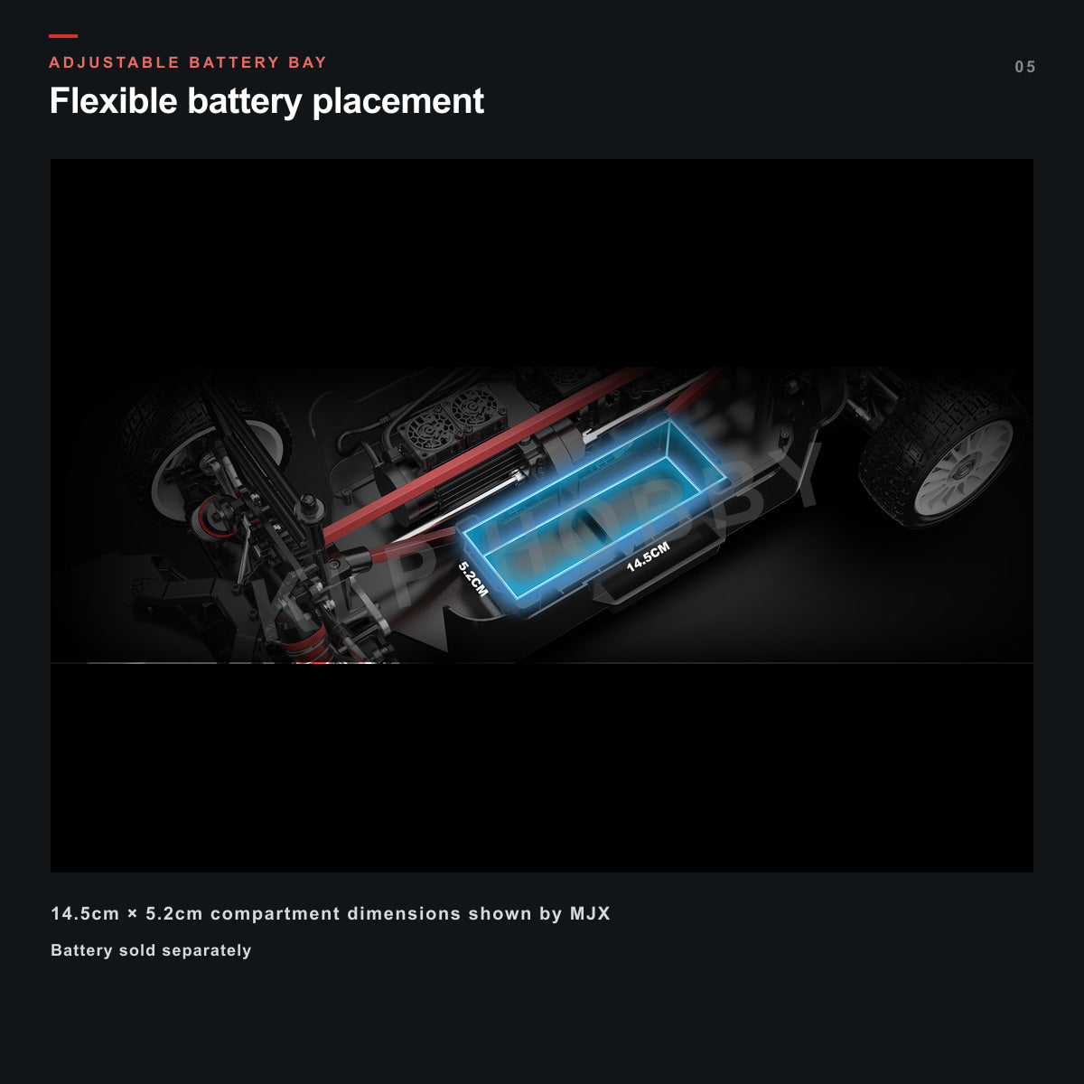 MJX Hyper Go 7304 adjustable battery compartment