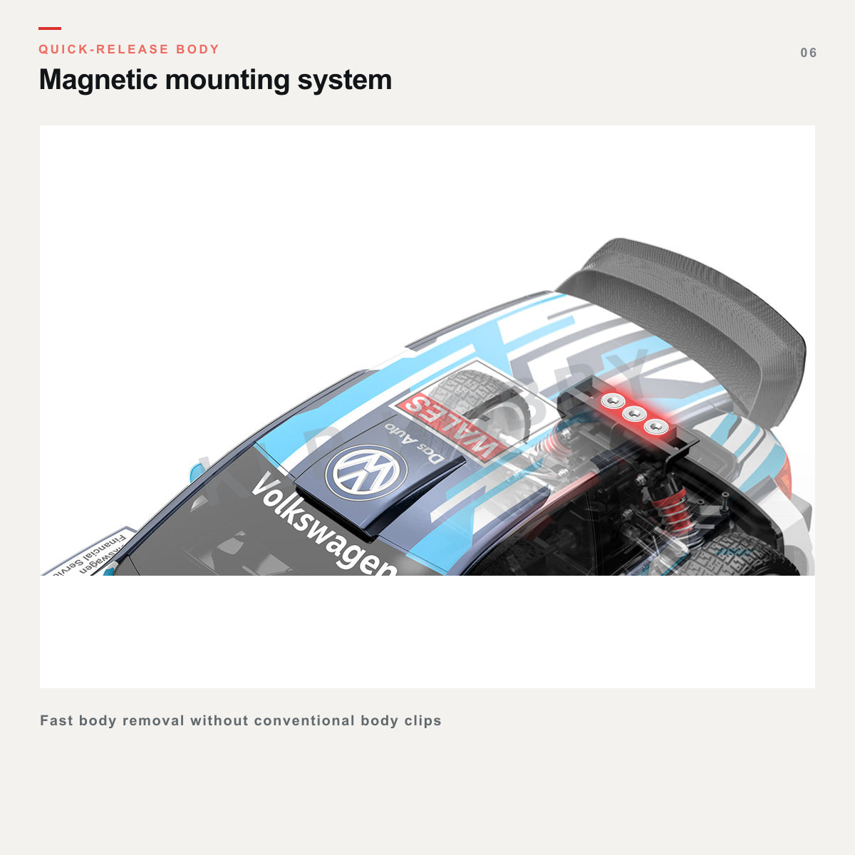 MJX Hyper Go 7304 magnetic quick-release body mounting system