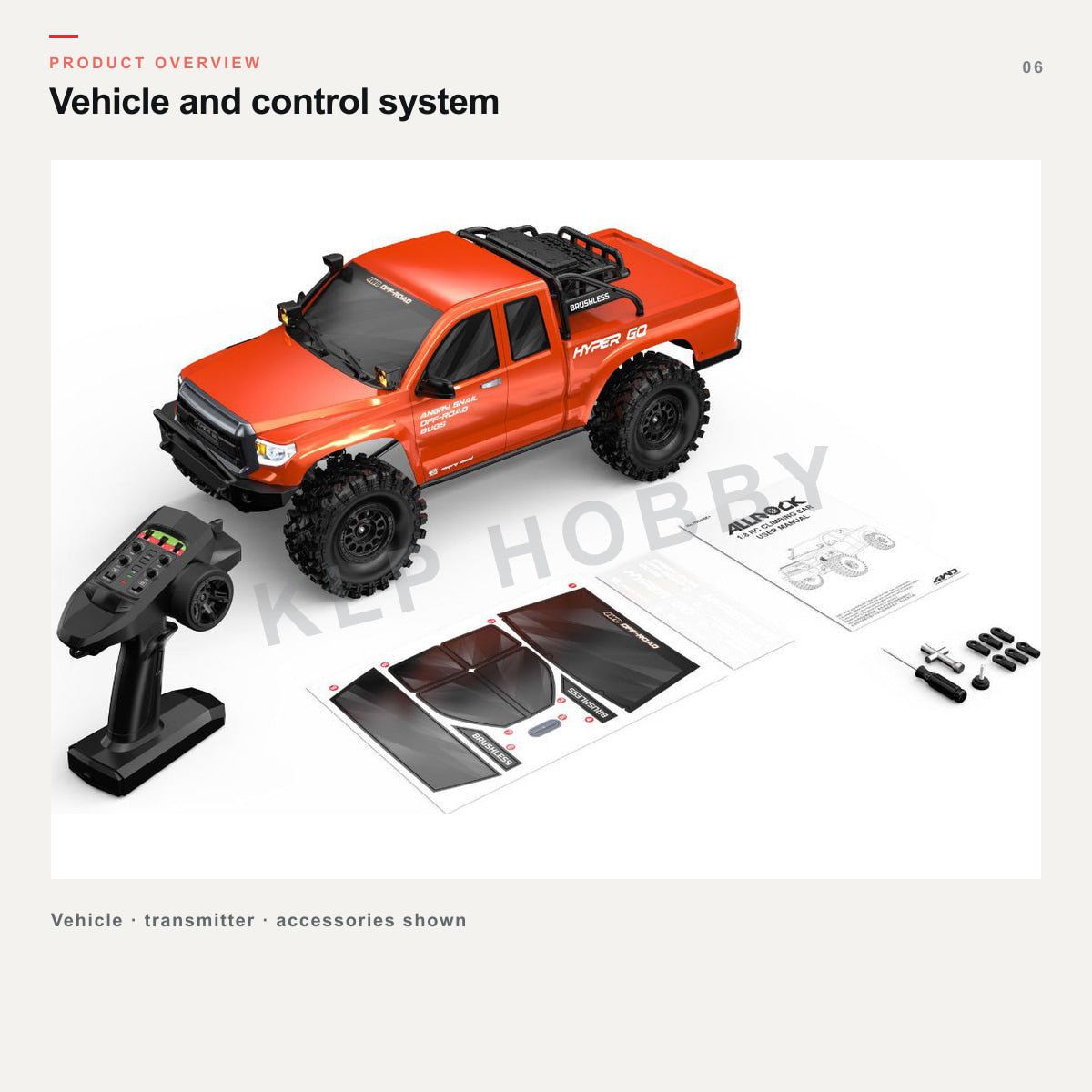 MJX Hyper Go H8E vehicle, transmitter and included accessories overview
