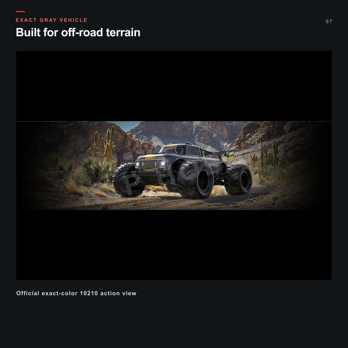 MJX Hyper Go 10210 gray monster truck in an off-road scene