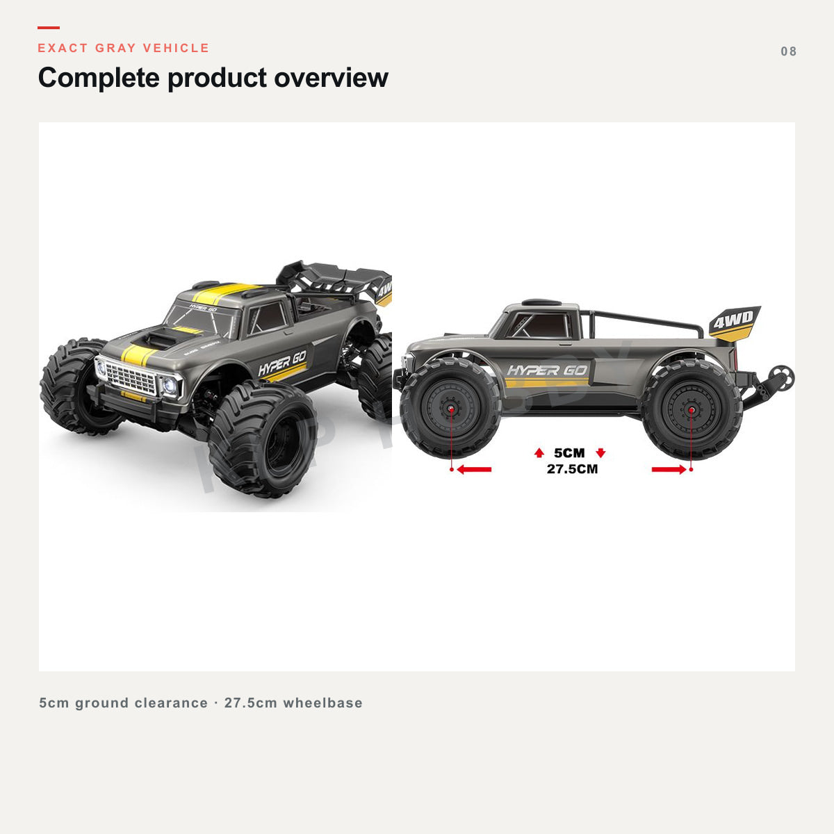 MJX Hyper Go 10210 gray vehicle overview and side profile