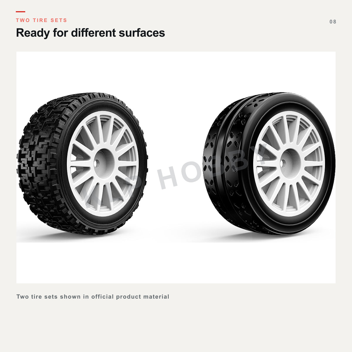 MJX Hyper Go 10303 two tire sets shown by MJX