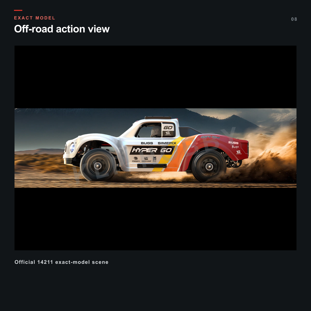 MJX Hyper Go 14211 desert truck in an off-road scene