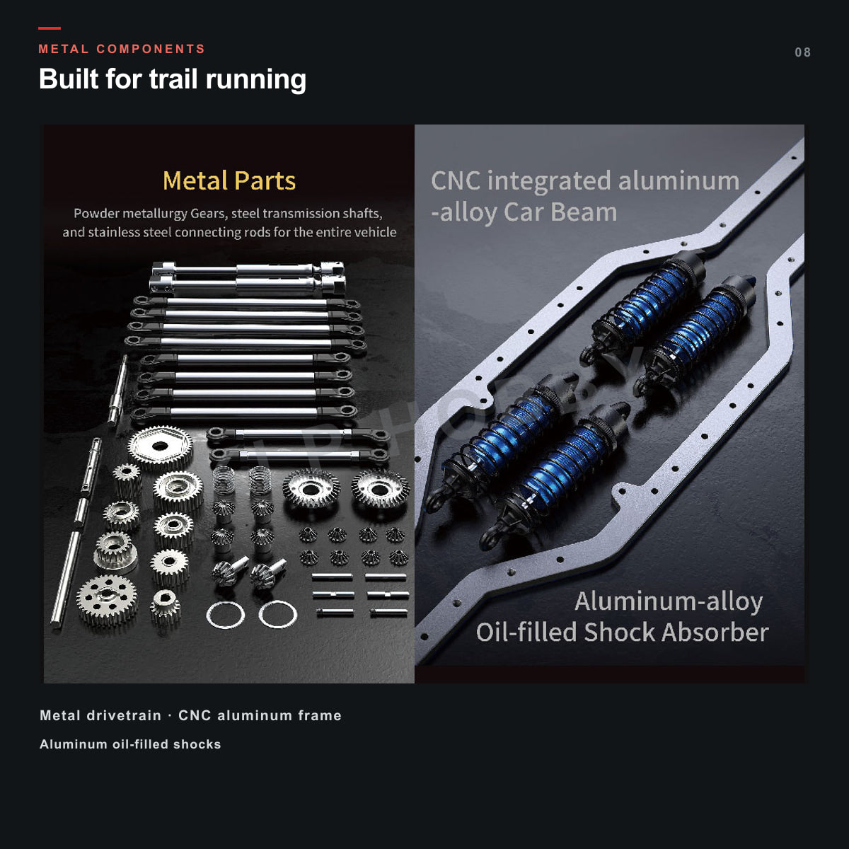 MJX Hyper Go H8H V2 metal components and oil-filled shocks
