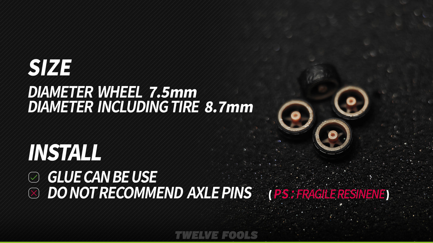 1/64 SCALE VSKF WHEELS & TIRES 3D PRINT 7.5mm TLV INNO TARMAC WORK MIN