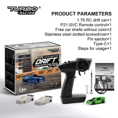 Turbo Racing 1:76 C64 Drift RC Car With Gyro Radio Full Proportional Toy RTR zw
