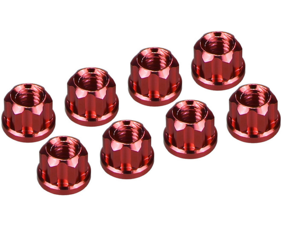 Hot Racing SXTY23N02 Red Aluminum M2 Flanged Wheel Nuts for Axial SCX30