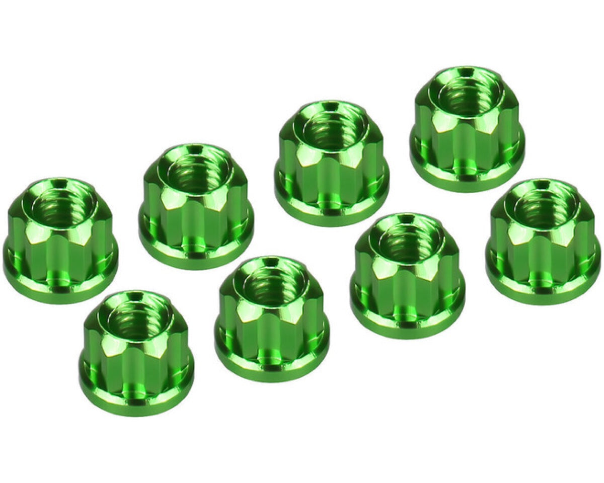 Hot Racing SXTY23N05 Green Aluminum M2 Flanged Wheel Nuts for Axial SCX30