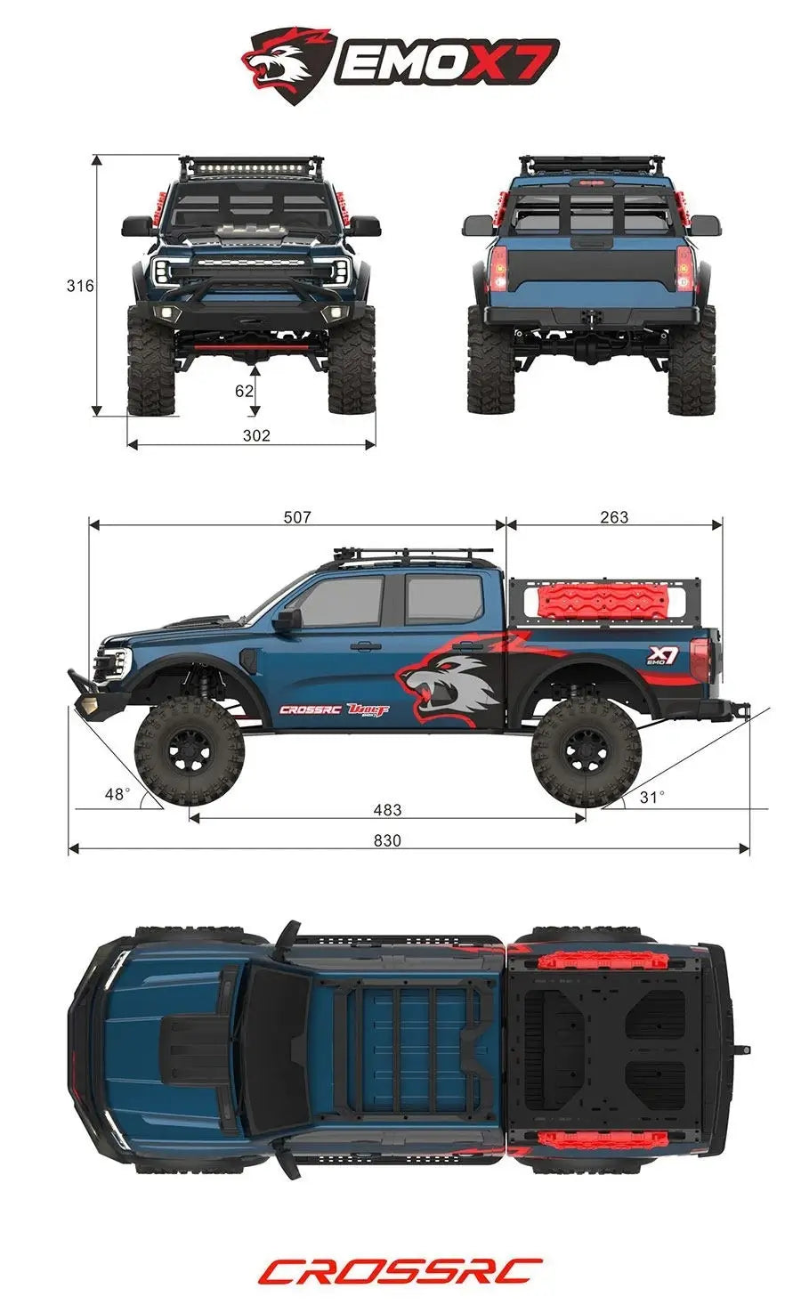 CROSSRC EMO X7 Big Bad Wolf XL4 RC Rock Crawler Trail Truck